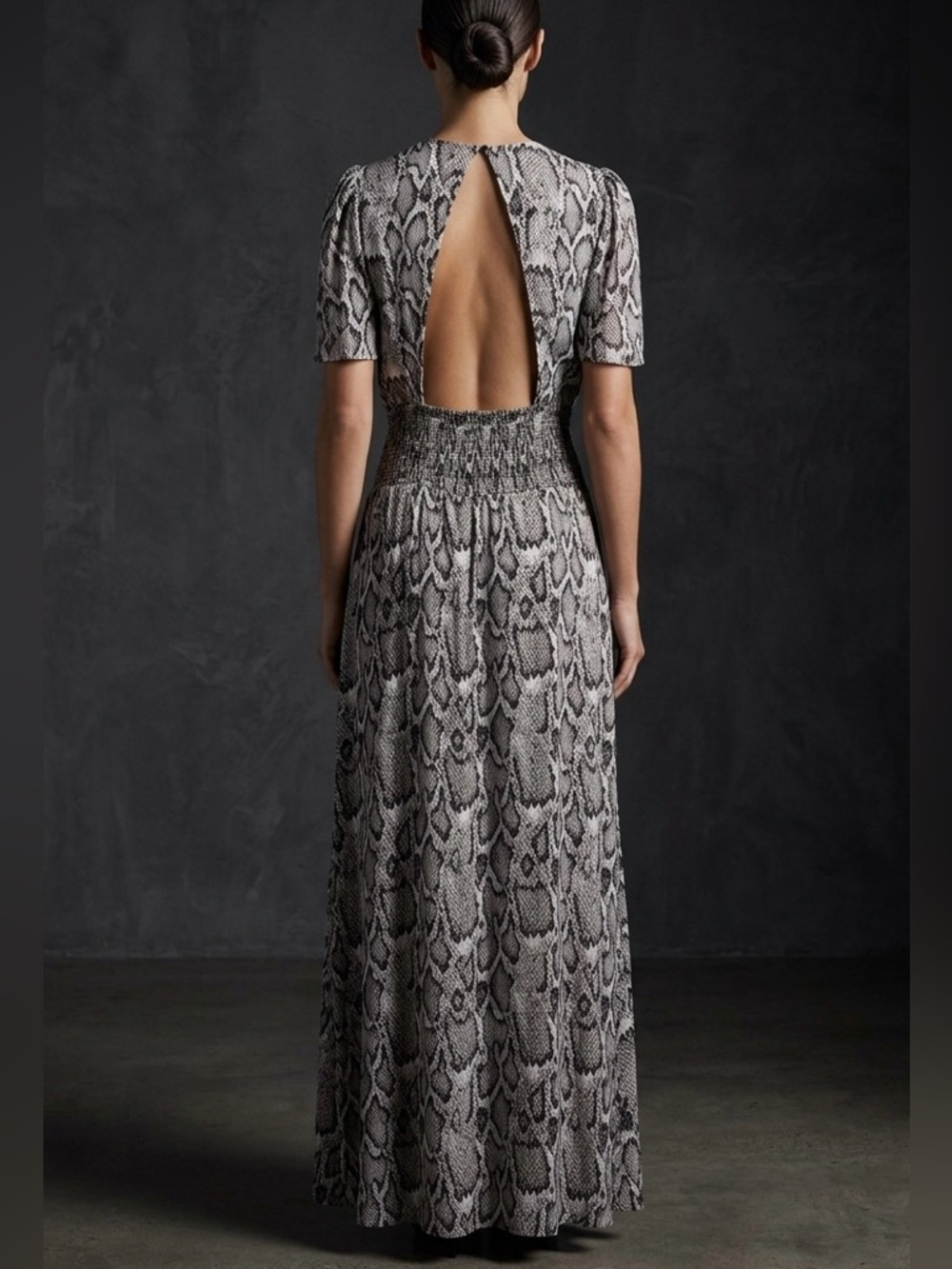 AFRM “You’re Magnetic” Black & White Snake-Print Backless Maxi Dress - XL